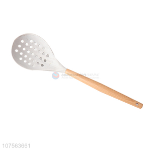 Custom logo wooden handle marbling silicone cooking skimmer for kitchen