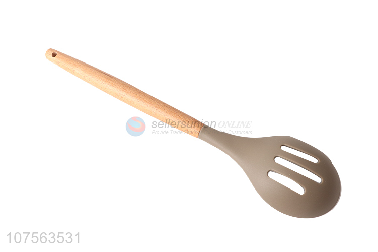 Promotional kitchen utensils wooden handle food grade silicone slotted spoon