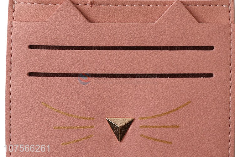 Popular products cartoon cat slim wallet pu leather card case for ladies