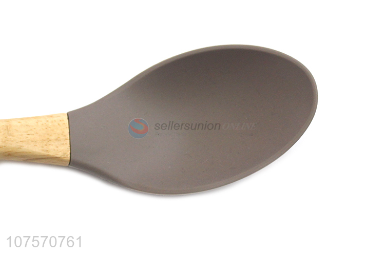 Factory Sales Kitchen Cooking Utensils Wooden Handle Silicone Spoon