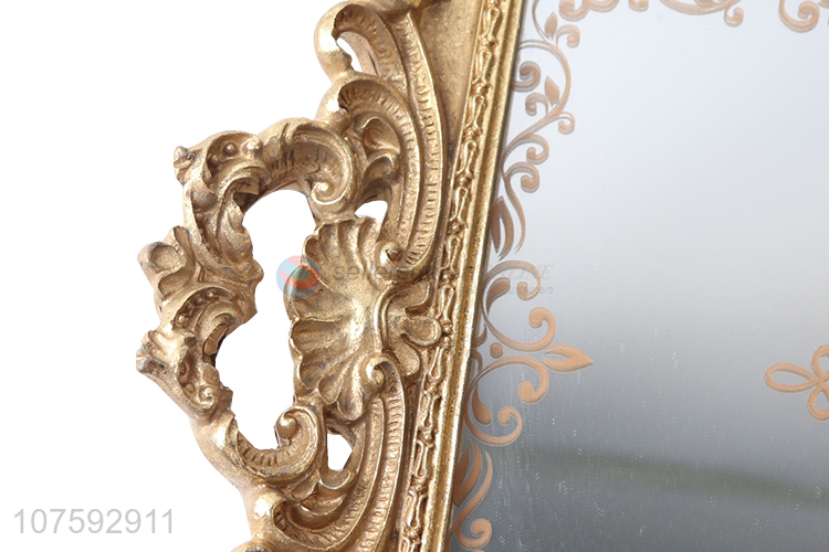 Wholesale Luxury Gold Serving Tray Resin Service Mirror Tray With Handles