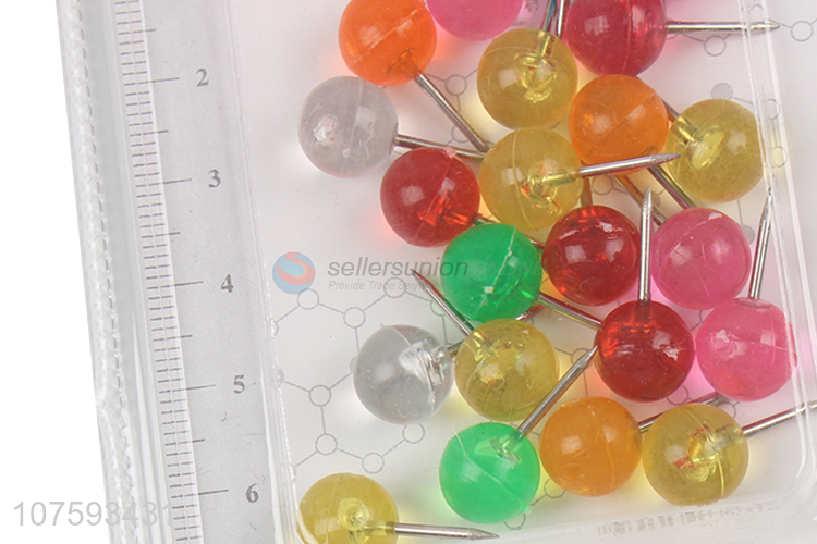 Wholesale transparent colorful ball head push pins drawing pins