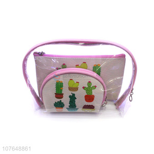 Fashion Cactus Pattern Clear Pvc Makeup Bag Set For Sale