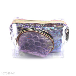 Wholesale 3 In 1 Pvc PU Makeup Bag Clear Cosmetic Bag Set