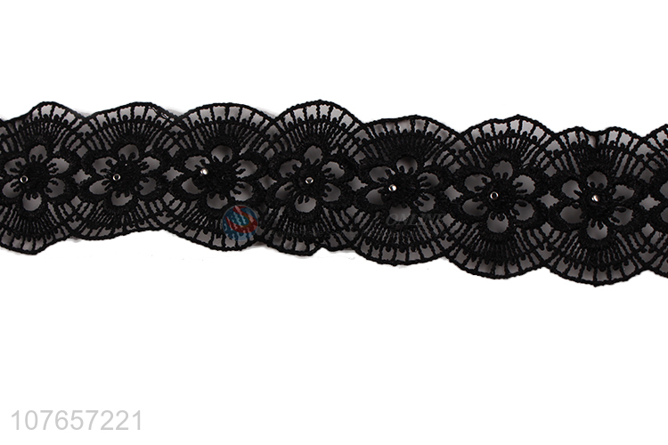 Good sale fashion design black floral pattern lace trim