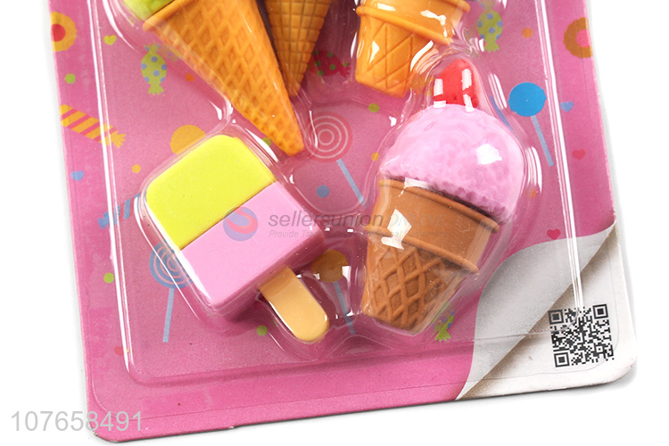 Various styles of retail ice cream desserts erasers