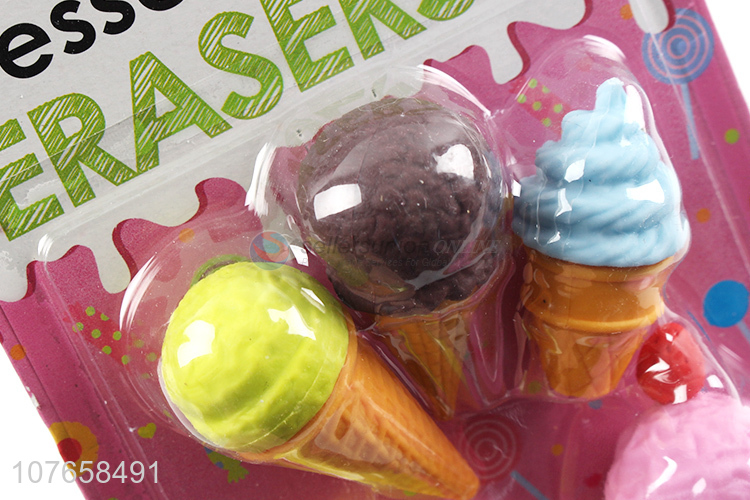 Various styles of retail ice cream desserts erasers