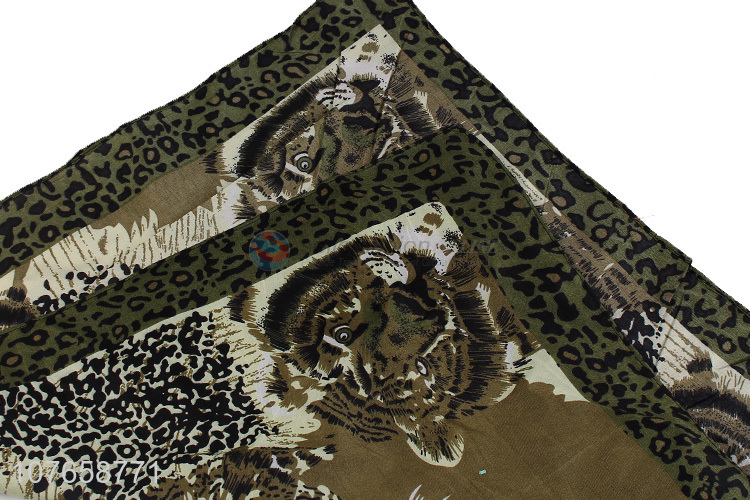 Ethnic decorative square scarf with unique tiger and leopard pattern
 