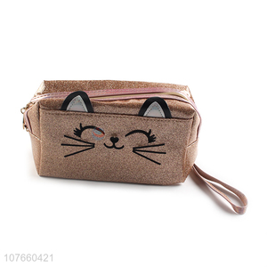 Hot selling three-dimensional cat ears cute cosmetic bag yellow cosmetic bag