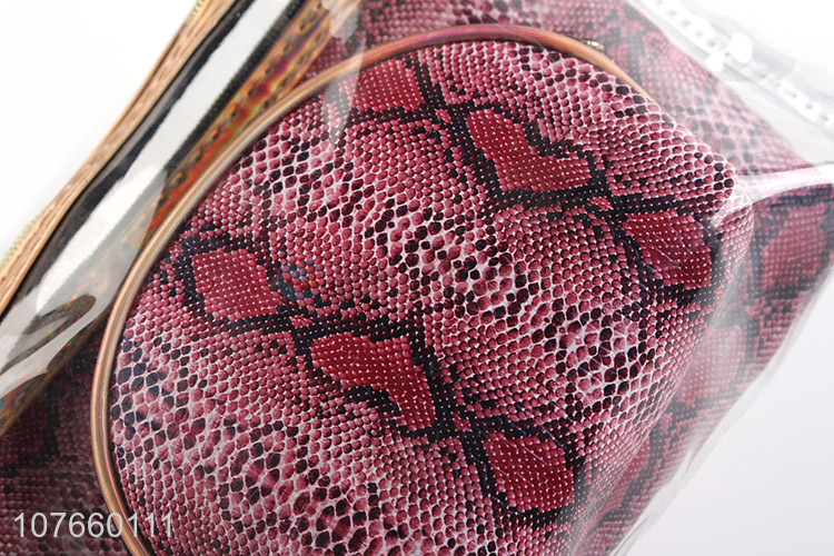 Rose red snake skin style retro fashion cosmetic bag three-piece set