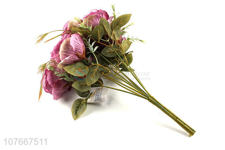 High quality simulation purple rose wedding decoration bouquet 9 roses