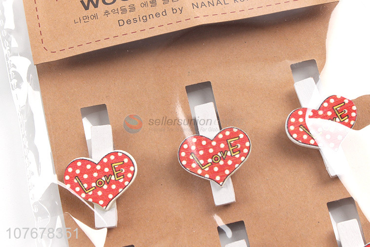 Hot sale creative cartoon photo clip cute romantic pink heart clip wooden craft clip