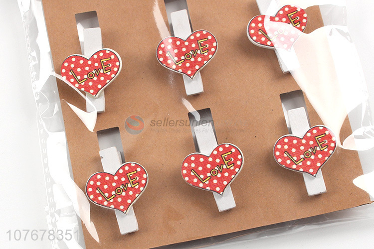 Hot sale creative cartoon photo clip cute romantic pink heart clip wooden craft clip