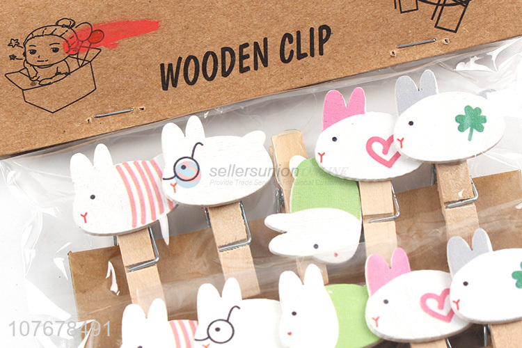 Hot-selling shop decoration photo clip cartoon fat rabbit wooden clip