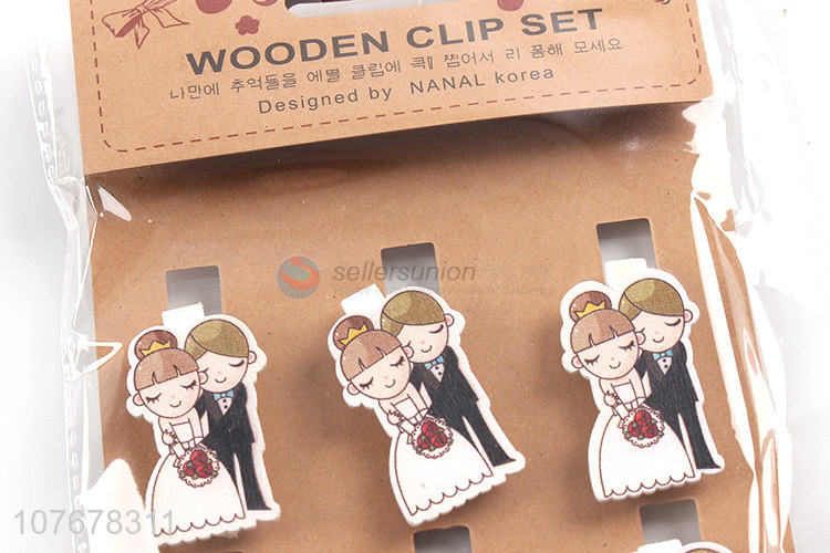 Wholesale wedding party decoration photo clip wooden bride and groom wooden clip