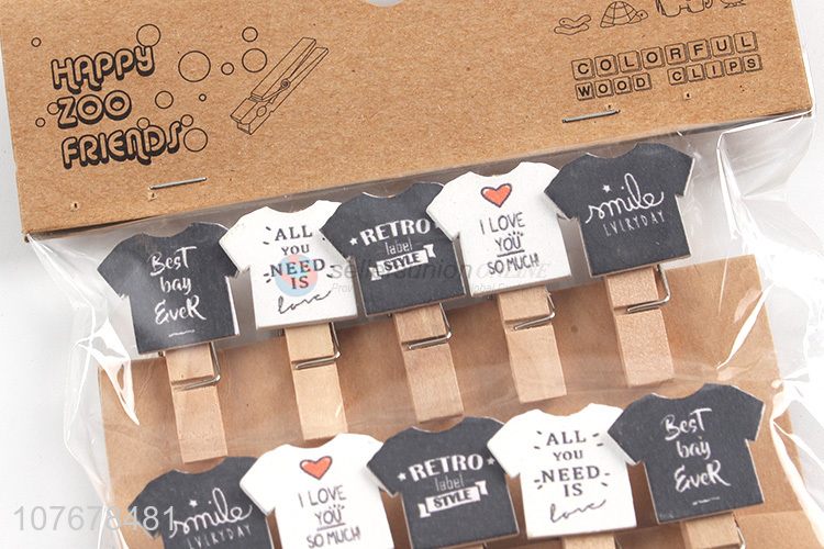 Direct sales shop decoration greeting card clip black and white mixed color T-shirt wooden clip