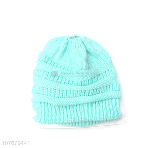 Hot Selling Pure Color Knitted Hat Ladies Beanie Cap