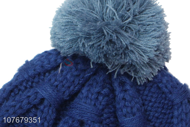 Fashion Winter Warm Knitted Beanie Hat With Pompon Ball For Children