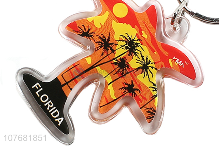 Low price coconut palm key chain acrylic keychain for souvenir