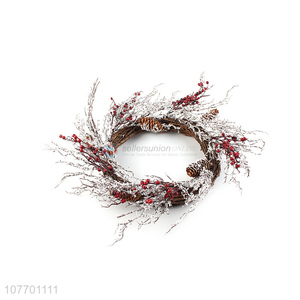 Factory price Christmas wreath with artificial pinecone & red berries