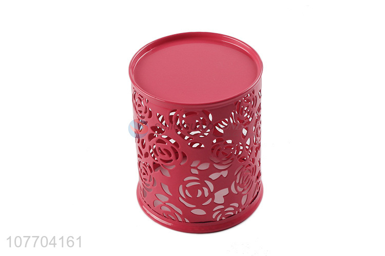 Wholesale exquisite round metal pen holder popular rose pen container