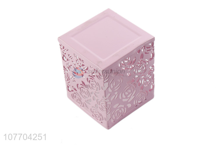 Most popular square metal pencil holder trendy rose pen holder