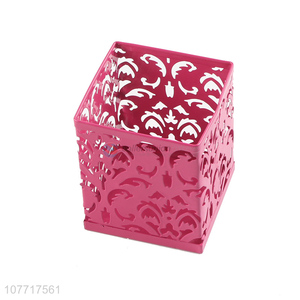 Factory wholesale pink office storage iron tree rattan flower pen holder