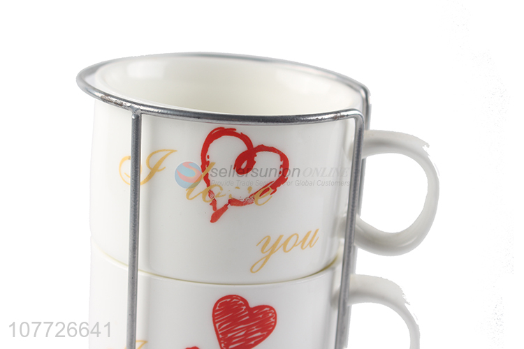 New design glaze ceramic cup set stackable heart ceramic milk cup set