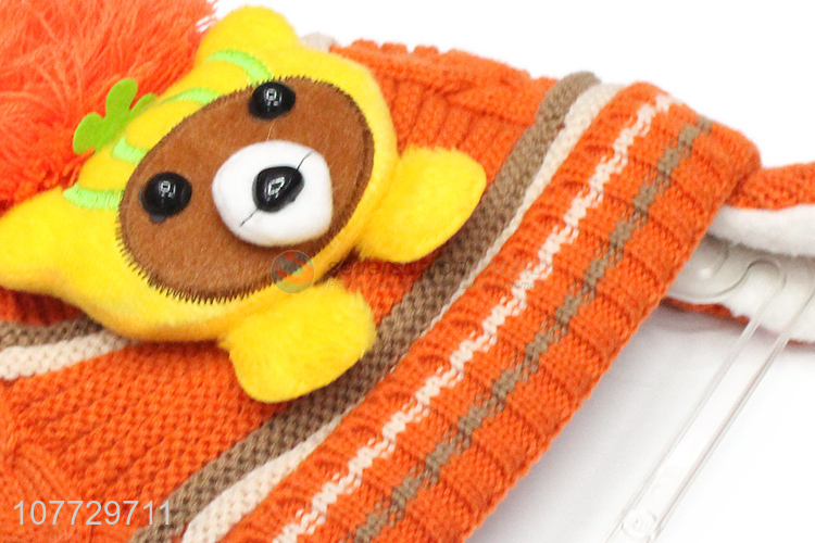 Low price cartoon animal kids beanies children winter hat with earmuffs
