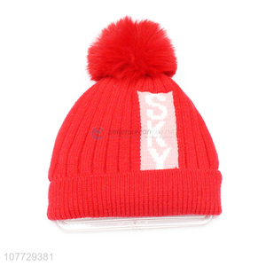 Hot products kids winter beanie knitted hat with pompom