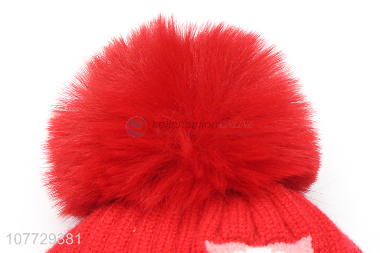 Hot products kids winter beanie knitted hat with pompom