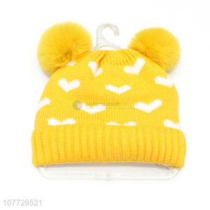 Unique design children winter pompom beanie jacquard knitting cap