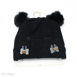 Hot selling children winter pompom beanie toddler knitting cap