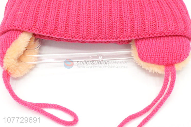 New products cartoon animal children winter acrylic knitting hat with earflaps