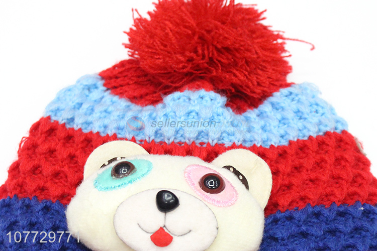 Hot products cartoon animal kids winter acrylic knitted earmuff beanie hat