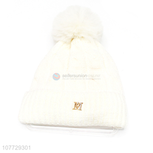 Fashion winter chenille knitting hat women fleecy beanie hat with pompom