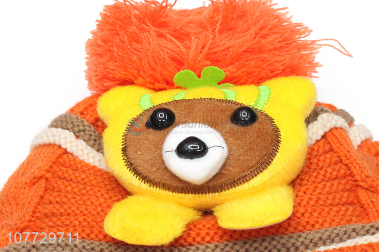 Low price cartoon animal kids beanies children winter hat with earmuffs