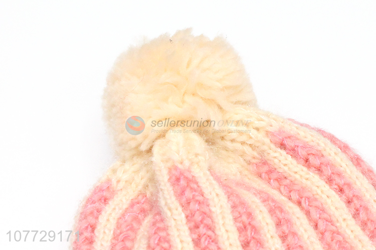 High quality ladies winter hat women fleecy knitting beanie hat with pompom