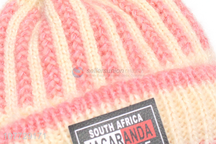 High quality ladies winter hat women fleecy knitting beanie hat with pompom