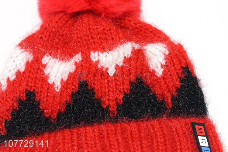 Good quality autumn winter women hat knitted hat pompom hat with fleece lining
