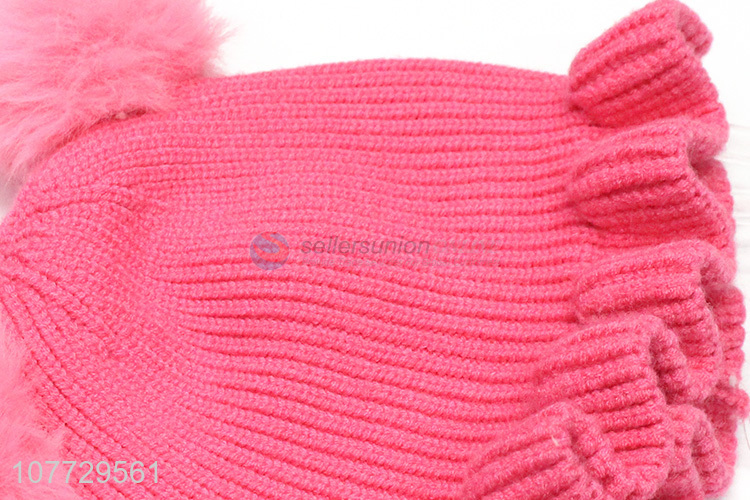 China factory kids winter cap girls knitted hat with pompom