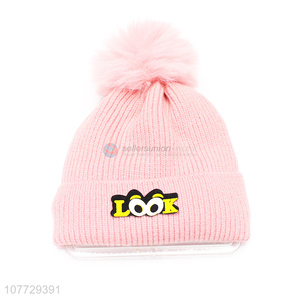 Hot selling children knitted hat winter warm pompom beanies