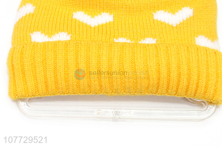 Unique design children winter pompom beanie jacquard knitting cap
