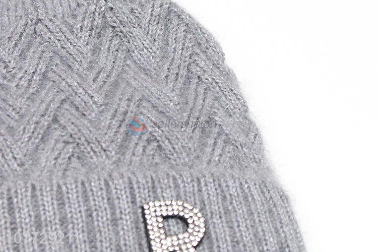 New arrival women rhinestone knitting cap winter fleece-lined beanie hat