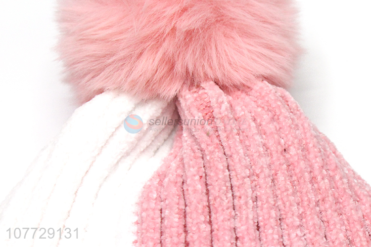 Hot sale women fleece lining hat letter rhinestone beanie hat with pomppom