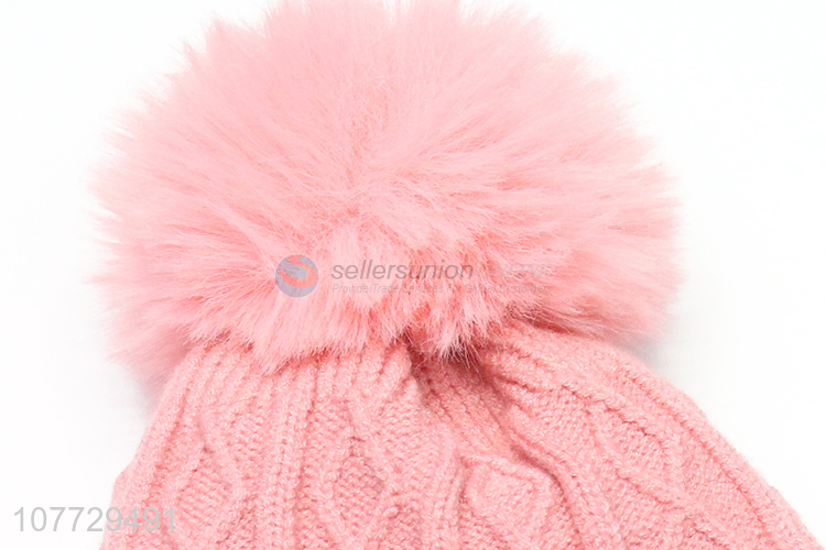 Hot sale winter beanies children outdoor hat with pompom
