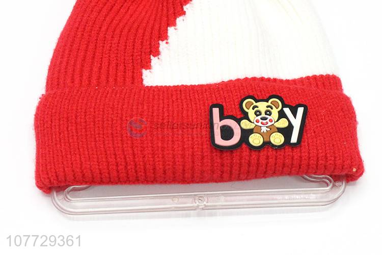 Factory price kids winter pompom hat toddler boys beanie cap