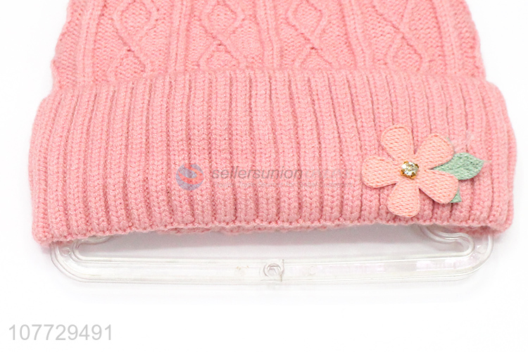 Hot sale winter beanies children outdoor hat with pompom