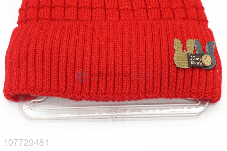 Good quality children knitted hat winter warm pompom beanies