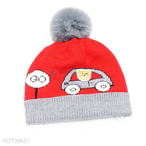 Most popular toddler boys girls outdoor jacquard pompom beanie